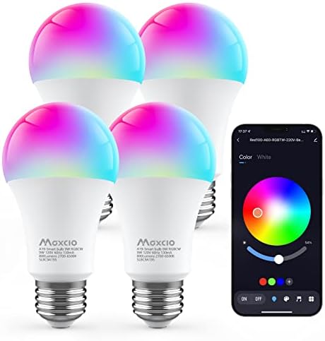 Maxcio Smart LED Bulbo Dimmable, RGBCW Alteração de cor lâmpadas, sincronização musical, lâmpada Bluetooth