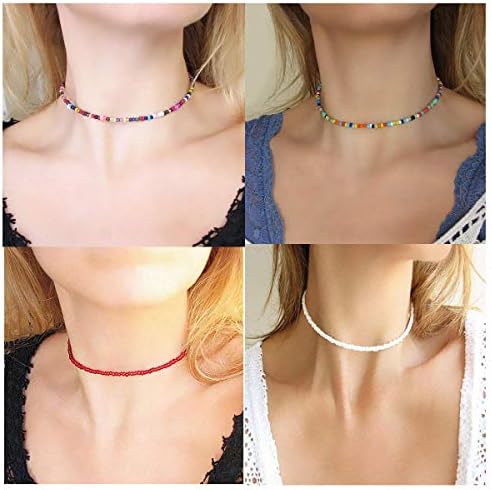 Wremily 4-12 peças de colares de gargantilha de miçangas para mulheres meninas Boho Seed Bad Charker Set Hawaiian