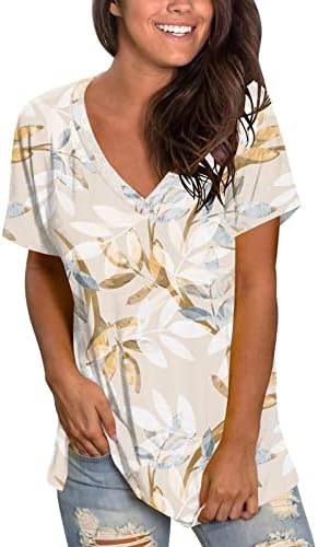 Camisetas de manga curta nokmopo para mulheres de algodão casual casual de decote em v alcance