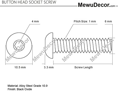 M6 x 8mm Button Hex Hex Socket parafusos parafusos, aço de liga de 10,9 grau, acabamento de óxido