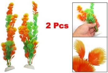 Jardin Plastic emulacional Planta de 2 peças para aquário, altura de 13 polegadas, verde/amarelo/laranja