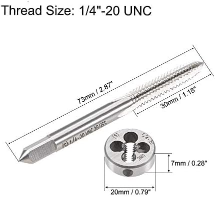 uxcell 1/4 -20 UNC Tap e dado Conjunto, linha de máquina HSS Toque com matriz de rosca redonda, mão direita