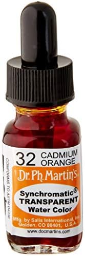 Dr. Ph. Martin Syncromatic Transparent Water Color Watercolor Bottle, 0,5 oz, laranja de cádmio