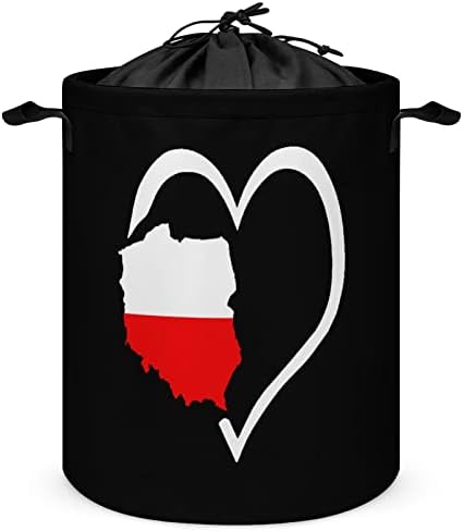 Love Heart Polônia mapa da bandeira de lavanderia redonda cesta dobrável lavanderia caixa de