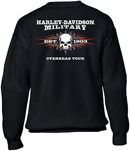 Harley -Davidson Militar - Men's Black Crew Neck Pullover Fleece - Tour no exterior | Tudo em