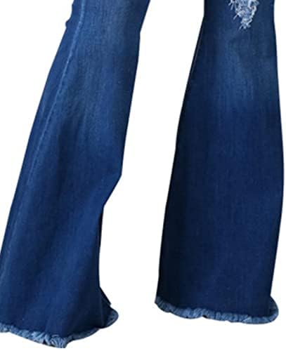 Maiyifu-gj jeans de fundo de sino feminino destacado na cintura alta bainha bruta jeans emagrecedas de perna