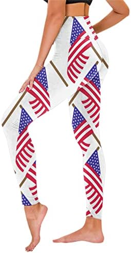 Leggings de Ethkia Women With Pockets Independence Day for Women Print Mid Caists Yoga Pants for