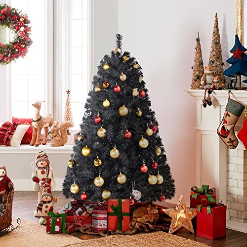 Yaheetech 4,5 pés Halloween Black Artificial Christmas Pine Tree Holiday Holiday Carnaval Home Party