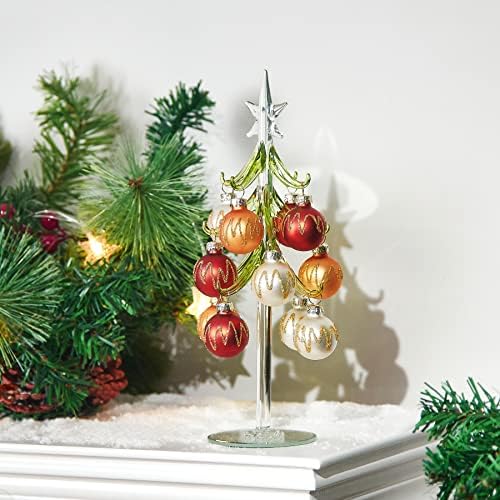 Happyspot Treça de Natal em miniatura de mesa com 12 ornamentos de bola glitter árvore de natal