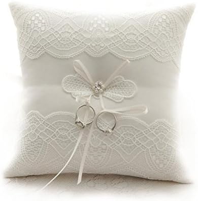 Pillow de casamento de fita de fita de renda elegante de boneca, 19 × 19cm