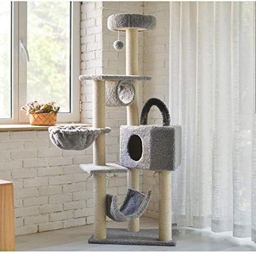 Wyjw Cat Tree Sisal arranhando Post Furniture Playhouse de condomínio de pelúcia com Toys Dangling