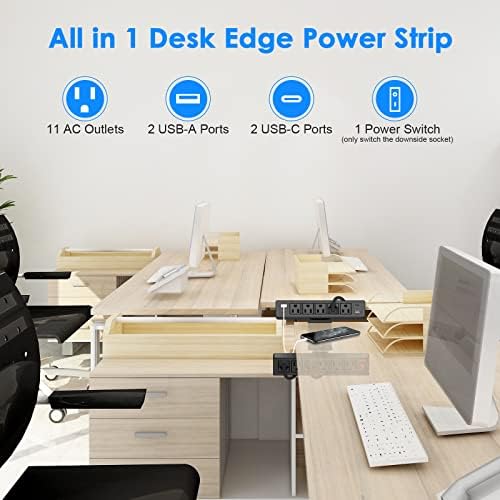 2 polegada de gramã de mesa com USB-C, tira de alimentação de montagem de mesa, material de escritório