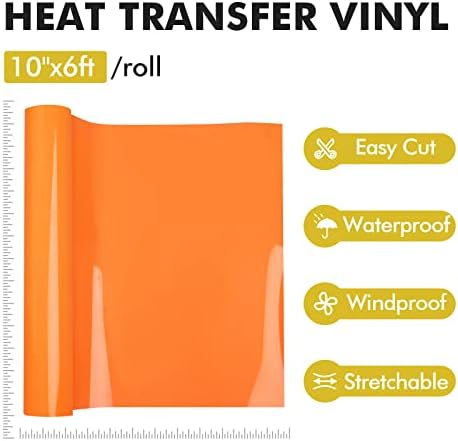 Ahijoy Glow no calor escuro Transferência de calor laranja para amarelo HTV Vinil 10 x 6 pés Ferro