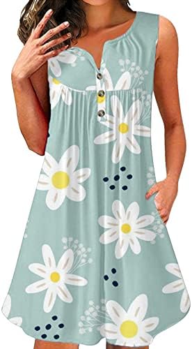Vestido Boho Ladies com bolso Botão de estampa de flor de verão Midi Dressos casuais vestido de praia