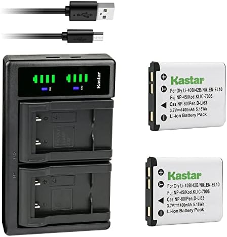 KASTAR 2-PACK LI-42B BATERIA E LTD2 CARREGENTE USB COMPATÍVEL COM OLIMPUS FE-280 FE-290 FE-300 FE-320 FE-330