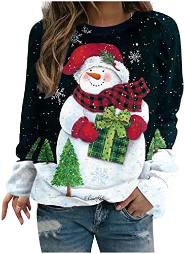 Sado de moletons de Natal feminino Renafra de rena Papai Noel Camisa de pulôver de manga longa