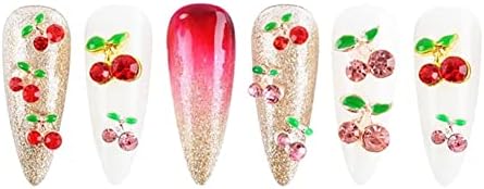 Uuyyeo 24 pcs 3d frutas unhas shinestones cereja encharms de unhas de cristal aloy aloy unhas gems jóias