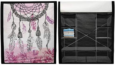 Guarda -roupa de tecido portátil étnico lunarable, ilustração de penas e florutas de estilo boho, organizador