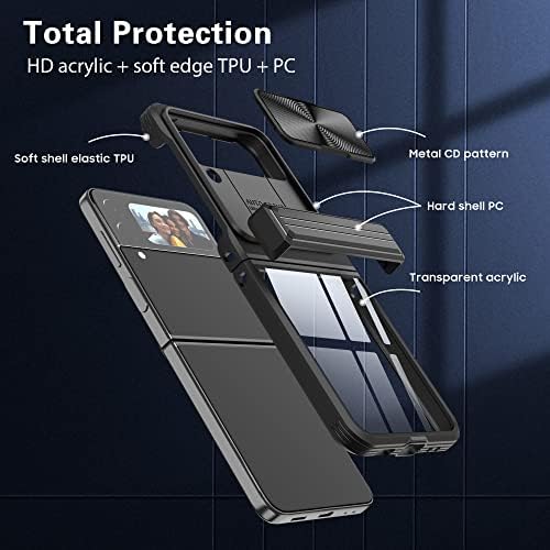 Compatível com a caixa de telefone Samsung Galaxy Z Flip 4 5G, proteção da dobradiça com câmera de