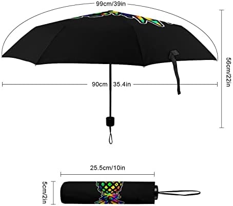 Psicodelic Pineapple Travel Umbrella Umbrelhance portátil Arganha dobrável para o vento para chuva Automotor aberto