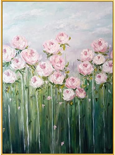 Wunm Studio Ce Acrílico Pinturas pintadas à mão em tela, TextureRose Flowersfloris Love Romance/Abstract