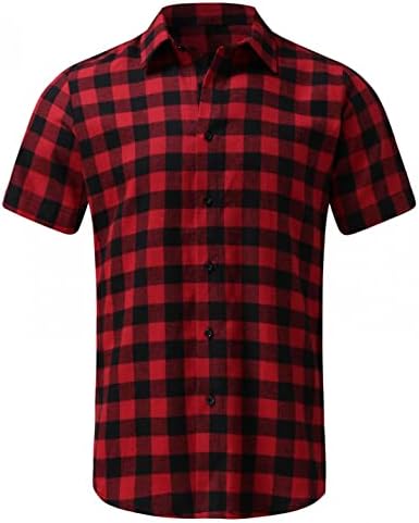Camisetas xadrez de Beuu para homens, 2022 New Summer Men's Checked Shirt Button Down Business Business