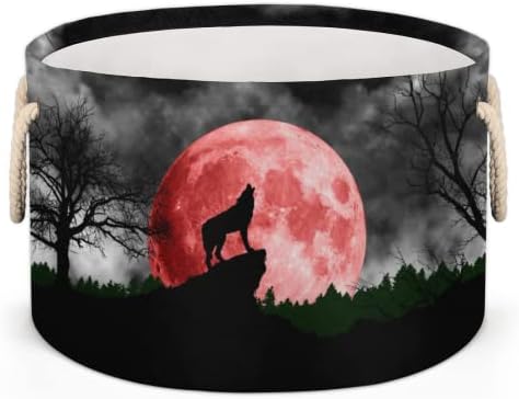 Animal Wolf Moon Tree Grande cestas redondas para cestas de lavanderia de armazenamento com alças cestas