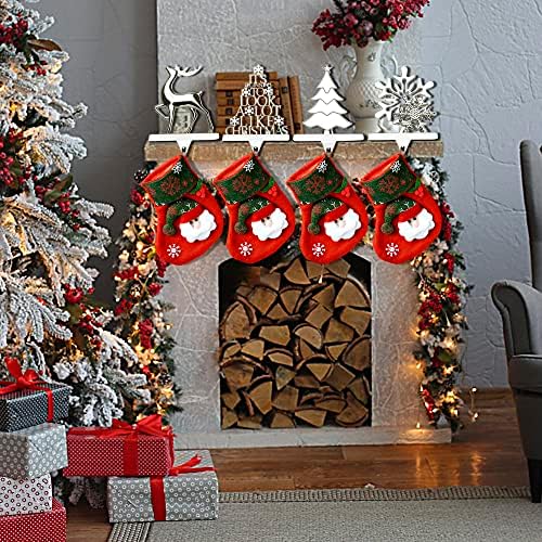 Dinilemu Christmas Stockings para o conjunto de 4 renas de liga de prata, natal, pinheiro e cabide de