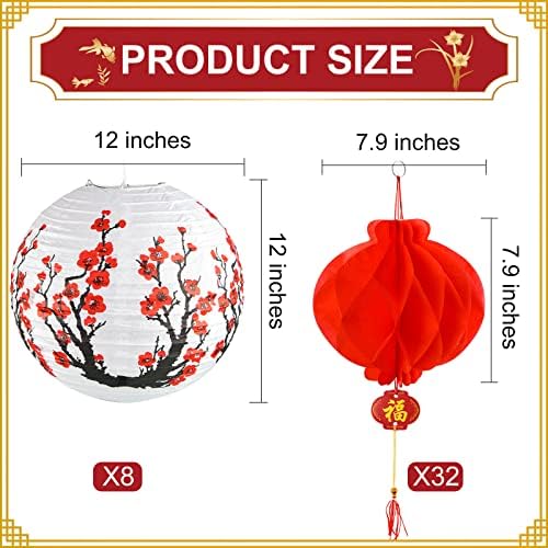 40 peças lanterna de papel japonês chinês inclui 8 lanternas de papel japonês de flor de cerejeira