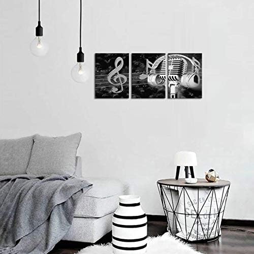 Música biuteawal pinturas artísticas Arte da parede Microfone branco preto e fone de ouvido NOTA TENLA TENLA GICLEE