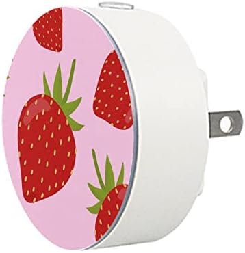 2 Pacote de plug-in Nightlight Night Night Light Colorful Strawberry Pattern com sensor do anoitecer para o