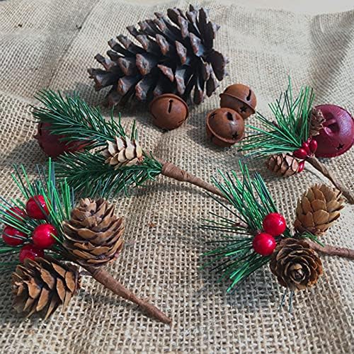 Sahla 20pcs Artificial Red Berry Pine Branches de 3,15 polegadas Mini escolhas de Natal com e cones Holly Holly