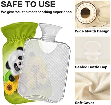 Garrafas de água quente com capa Panda Bear girassóis bolsa de água quente para alívio da dor, adultos para crianças,