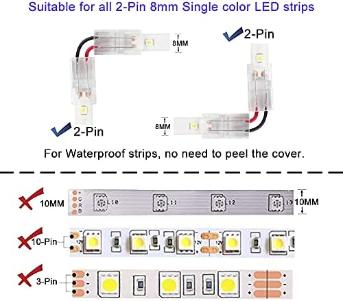 L Forma de 2 pinos LED conectores 6 pacotes Cenozóico 8 mm de largura de ângulo reto de ângulo de soldado