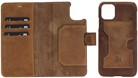 Venito Florence Leather Cartlet Caixa de telefone compatível com iPhone 11 - Extra Seguro com bloqueio