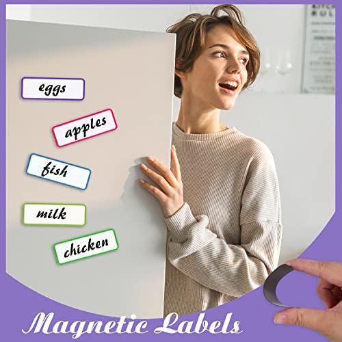 54 peças Etiquetas de apagamento seco magnéticas marcas de nome reutilizável etiqueta tiras magnéticas geladeira