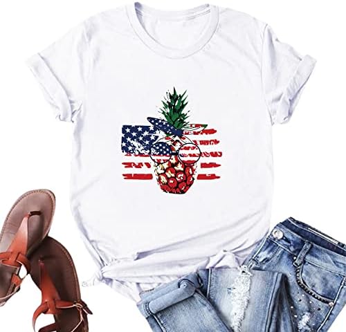 4 de julho camisetas para mulheres de manga curta v túnica de túnica americana listras de bandeira americana