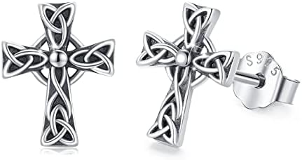 Aoveao 925 Sterling Silver Celtic Knot Brincos | Brincos cruzados celtas | Brincos viking | Presentes de jóias