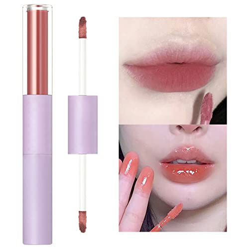 Xiahium Lip Gixses for Girls Lip Double Lip Glaze Dois Lipstick de Textura Veludo à prova d'água