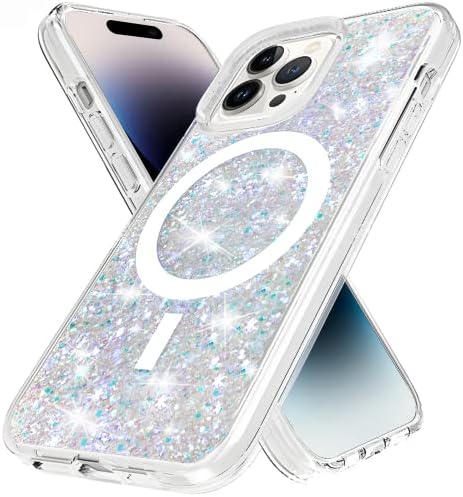 Caso magnético para o iPhone 14 Pro Max Glitter Case, [Compatível com acessórios MagSafe] Caso