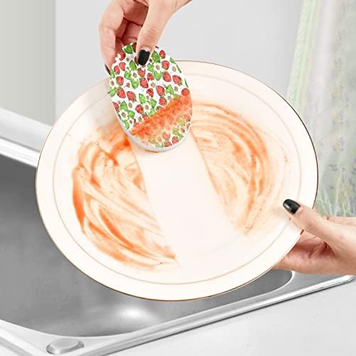 Esponjas de limpeza de cozinha de morango Maoblyr, esponja de lavagem de louça dupla não arranhada para odor