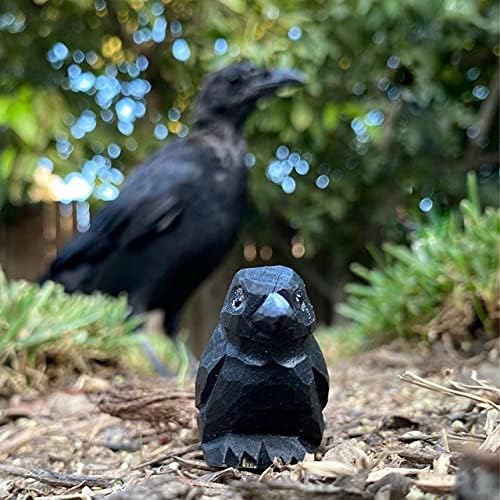 Selsela Raven Black Bird Crow Fture estátua escultura arte decoração de escultura em madeira em miniatura