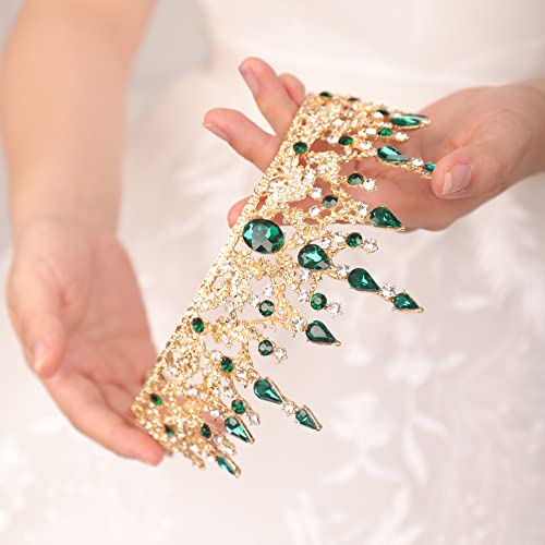 JWICOS Barroco Emerald Green Tiara Crown for Women Rhinestone Wedding Crowns e Tiara Crystal Princess Crown Tiara