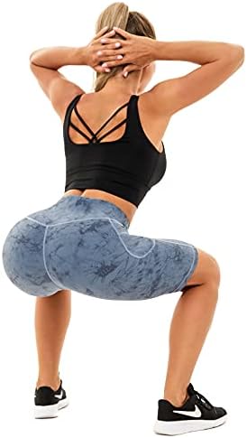 Shorts de motociclista feminino com bolsos 8 High Workout Yoga Tie Tye Dye Soft Spandex Athletic Bicycle Shorts