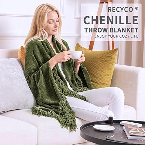 Recyco Throw Blanket Soft aconchegante Chenille Throw Planta com borla Fringe para sofá Cadeira de cadeira Cama