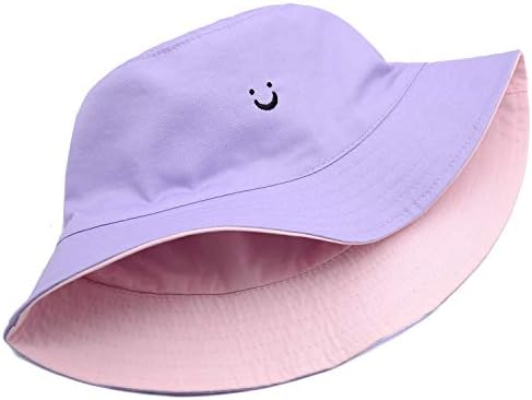 Capéu de balde unissex algodão sorriso de bordado reversível chapéu de viagem bucket praia chapéu