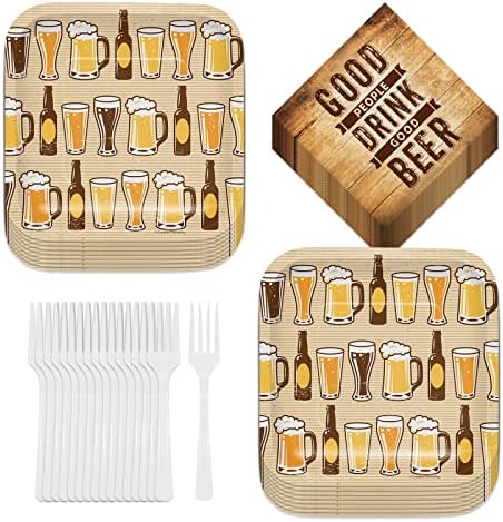 Placas de sobremesa de papel para festas de cerveja, guardanapos de bebidas e garfos