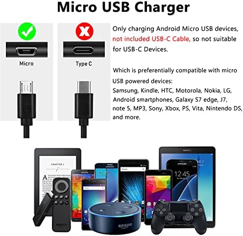 Micro USB Charger Fast, carregador Android com cabo Android, carregador de parede USB de porta dupla,
