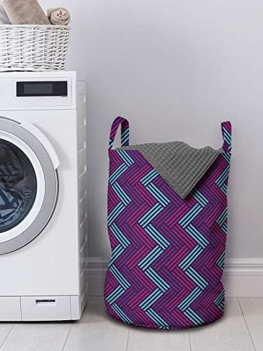Bolsa de lavanderia abstrata de Ambesonne, Zigzag Motivos geométricos conectados Padrão de arranjo colorido, cesto