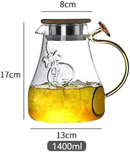 Chaiodengzi 1.4 L/litro Jarro de vidro, jarro sem chumbo de vidro borossilicato, jarra de água com tampa,